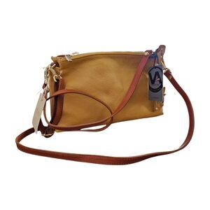 Valentina Italian LEATHER HANDBAG (New/NWT) MUSTARD YELLOW Convertible CROSSBODY